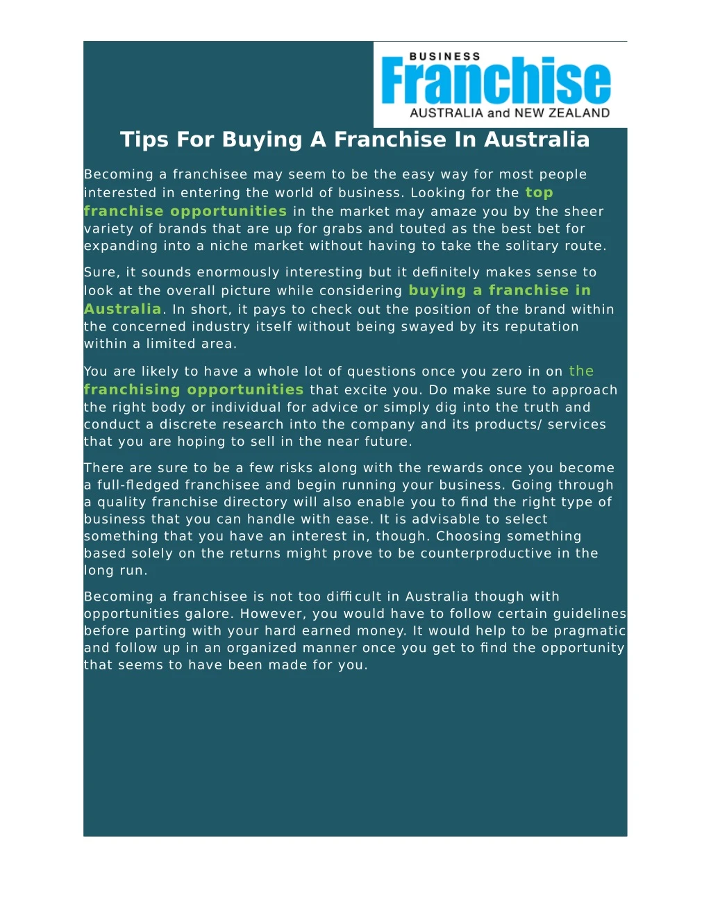 tips for buying a franchise in australia