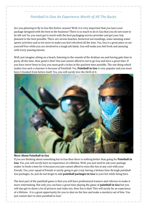 We are Highly Acclaimed for Providing Paintball in Goa - Lets Go Goa