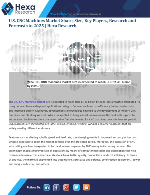 U.S. CNC Machines Market - Technology, Trends, Market Demand and Opportunities by 2025