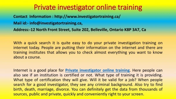 Do Your Private Investigation training On Internet