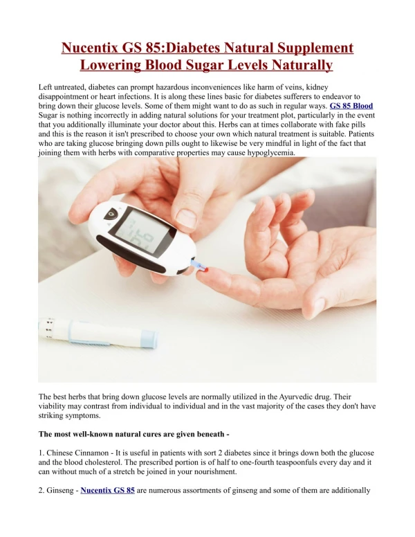 Elements of GS 85 Blood Sugar