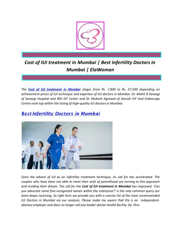 Cost of IUI treatment in Mumbai | Best Infertility Doctors in Mumbai | ElaWoman