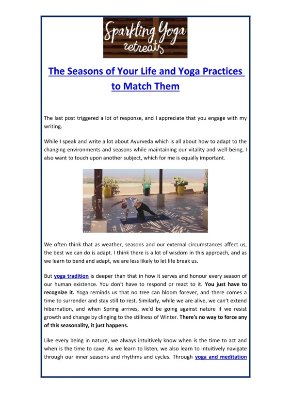 The Seasons of Your Life and Yoga Practices to Match Them