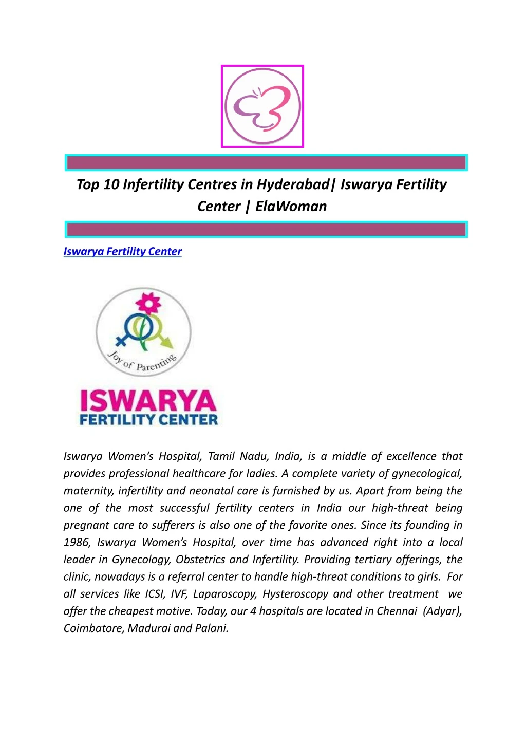 top 10 infertility centres in hyderabad iswarya