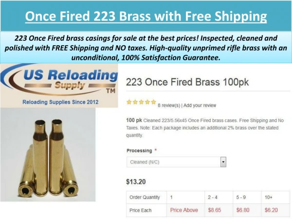 Once Fired 223 Brass with Free Shipping