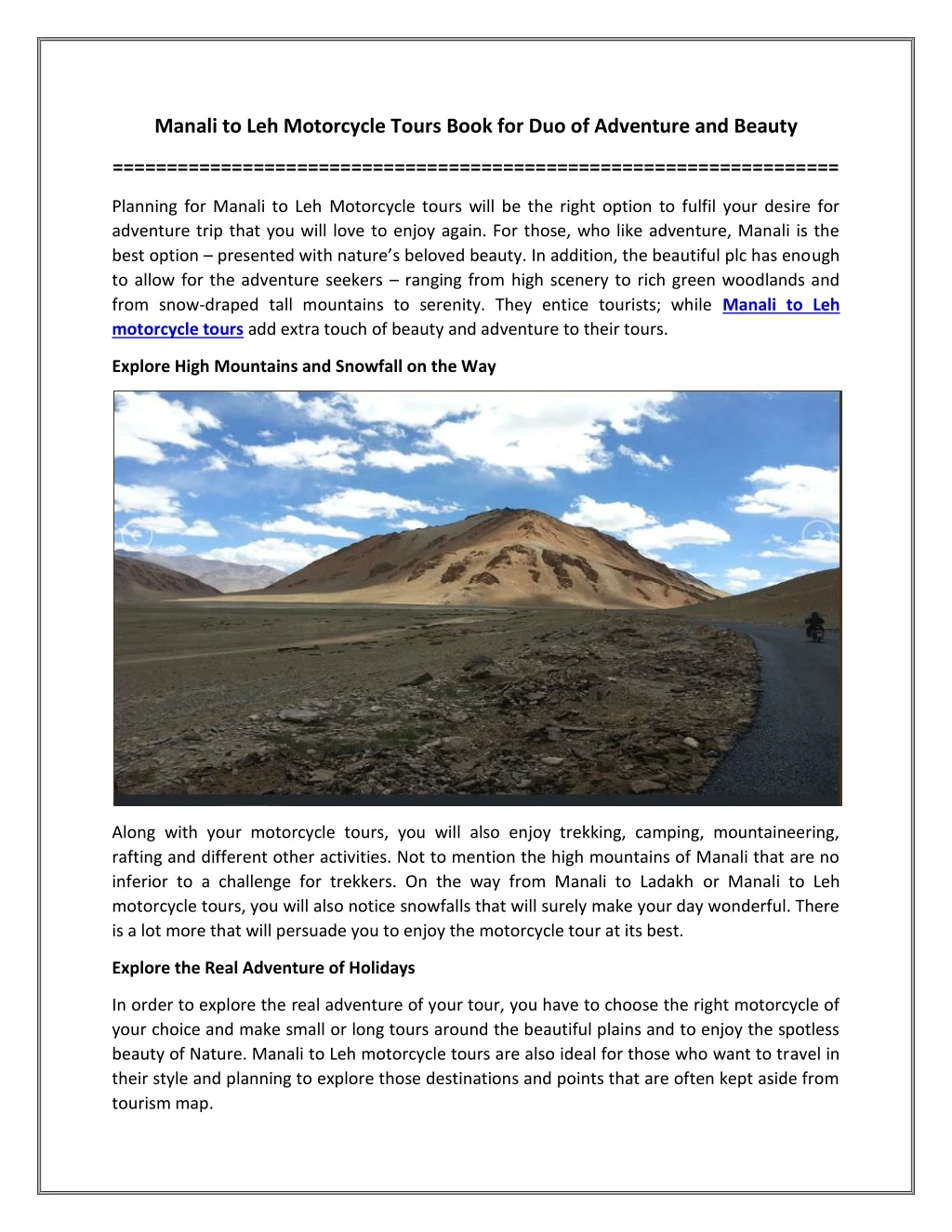 manali to leh motorcycle tours book