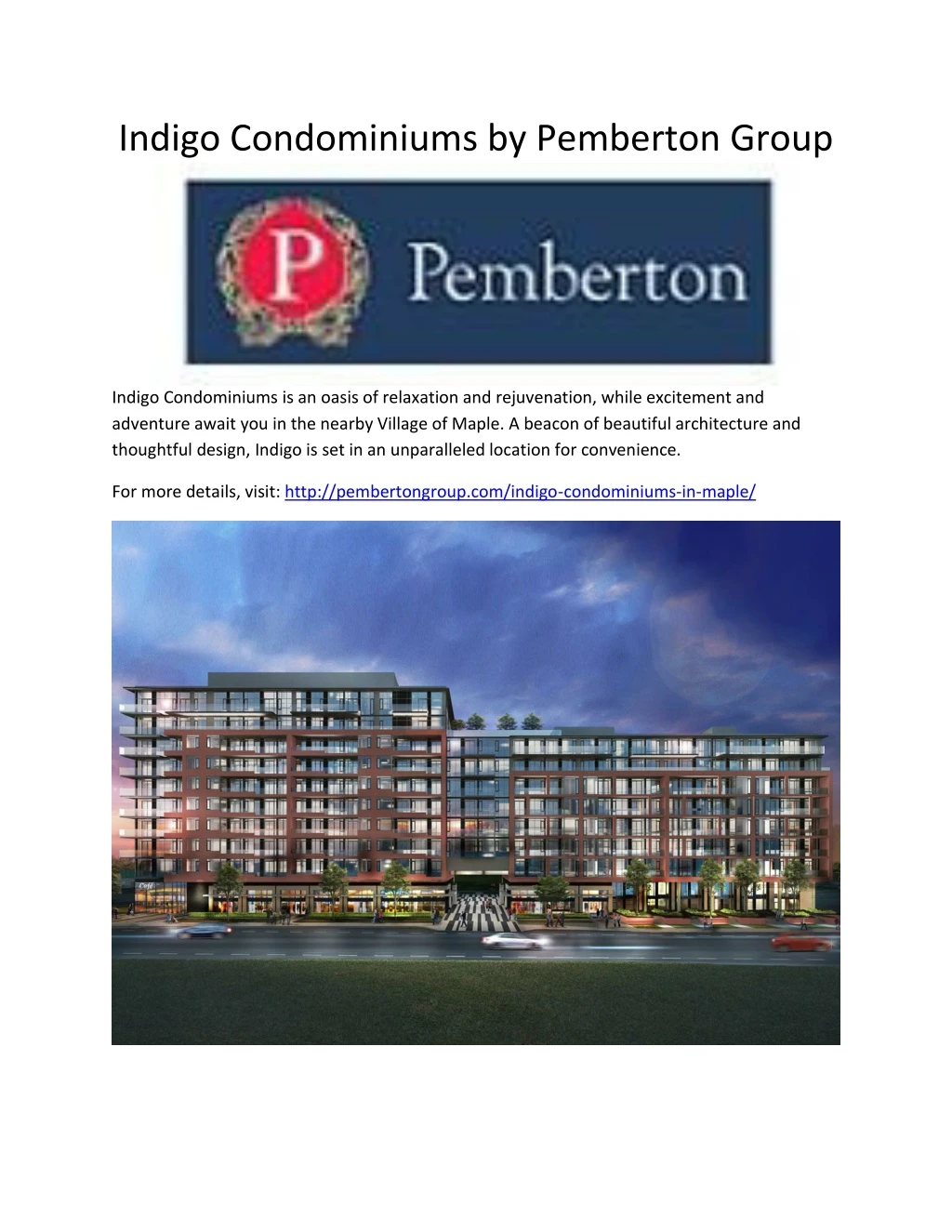 indigo condominiums by pemberton group