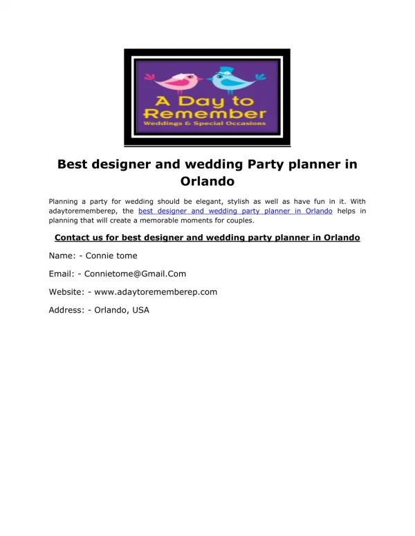 Best designer and wedding Party planner in Orlando