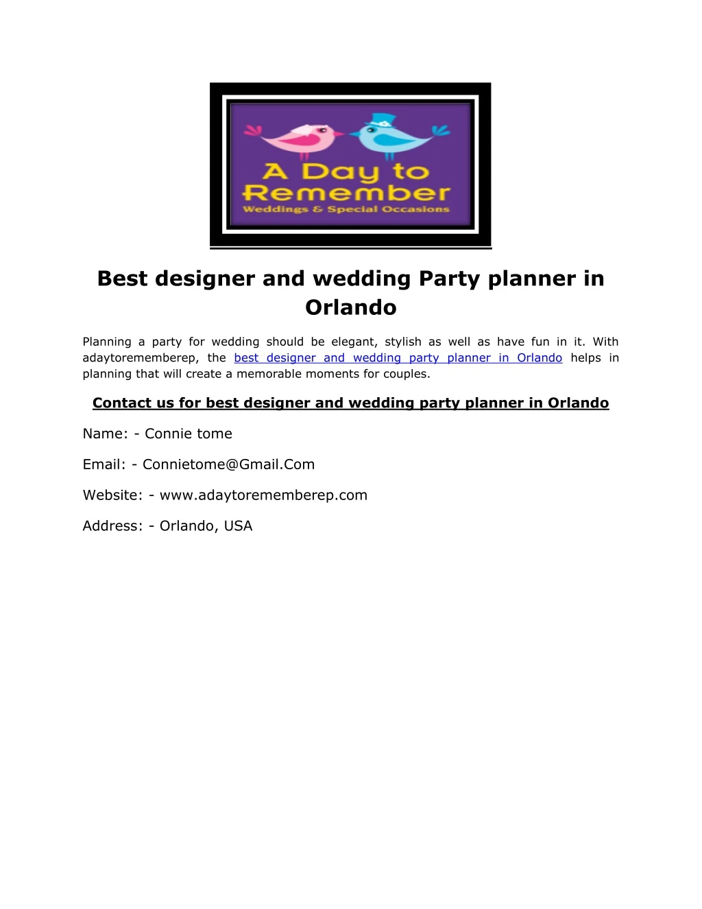 best designer and wedding party planner in orlando