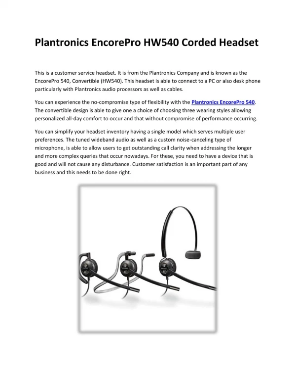 Plantronics EncorePro HW540 Corded Headset