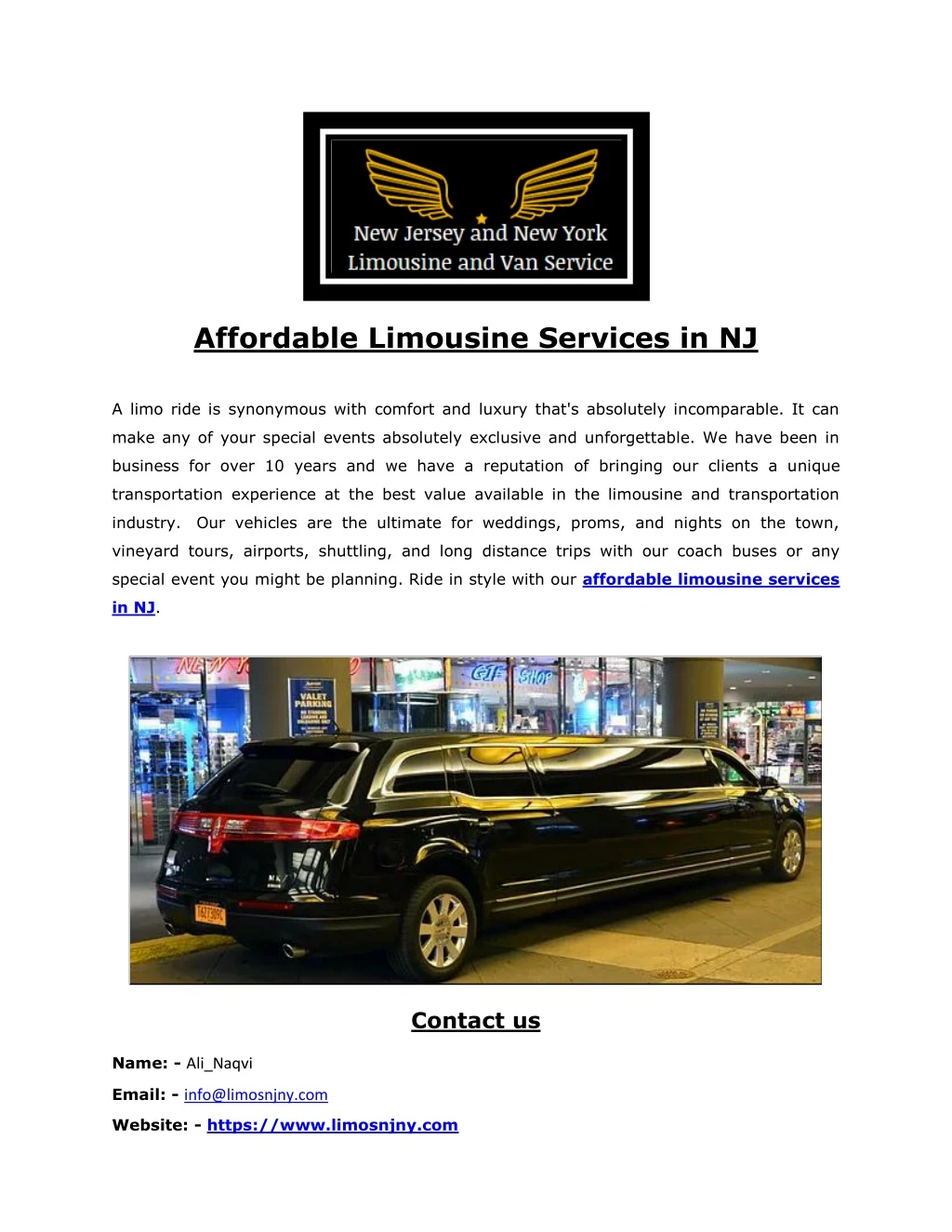affordable limousine services in nj