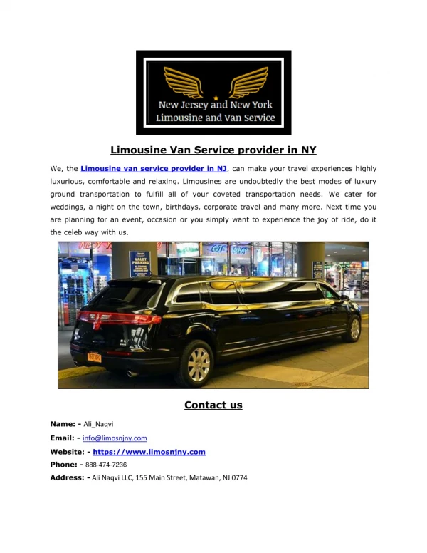 Limousine Van Service provider in NY