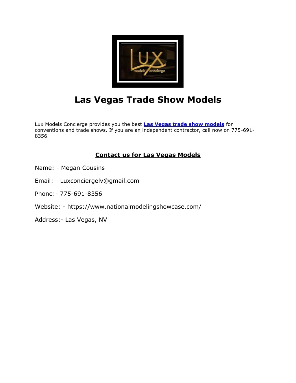 las vegas trade show models lux models concierge