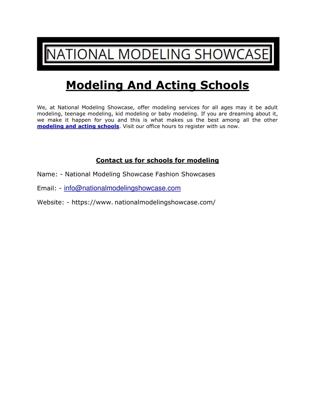 modeling and acting schools we at national