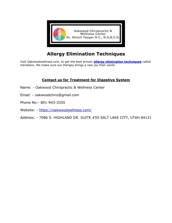 Allergy Elimination Techniques