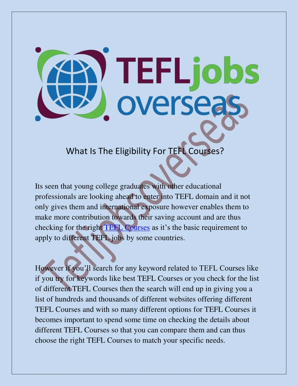 what is the eligibility for tefl courses