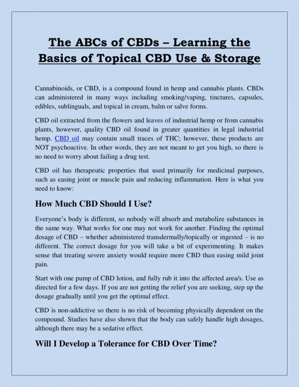 The ABCs of CBDs - One13 CBD Topical Oil