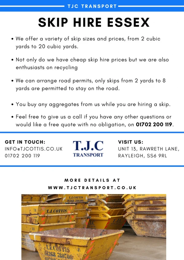 Cheap skip hire essex - TJC Transport