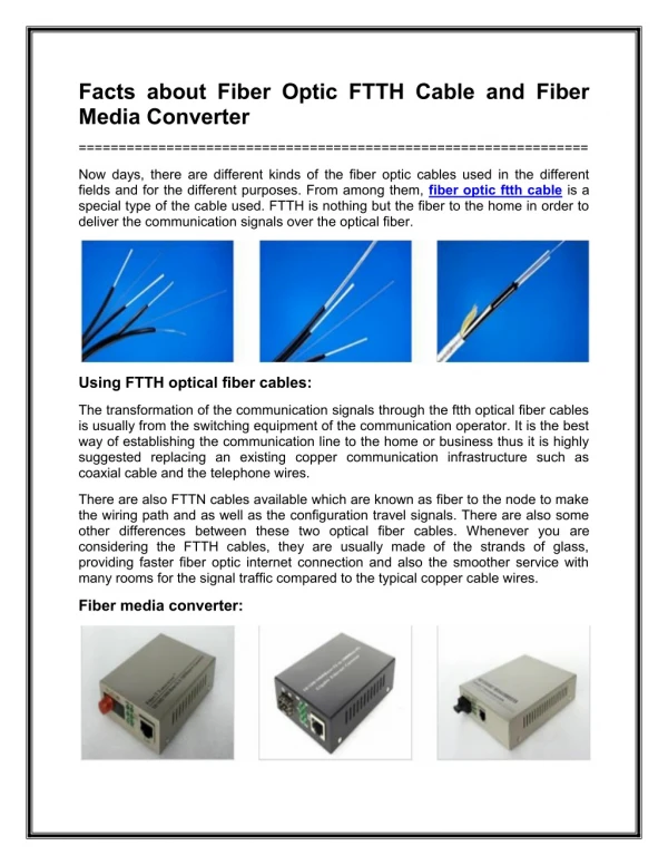Facts about Fiber Optic FTTH Cable and Fiber Media Converter