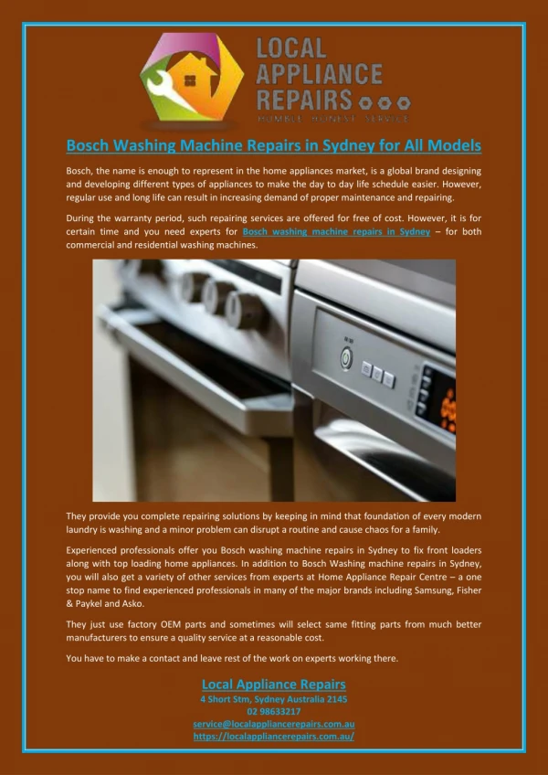 Bosch Washing Machine Repairs in Sydney for All Models