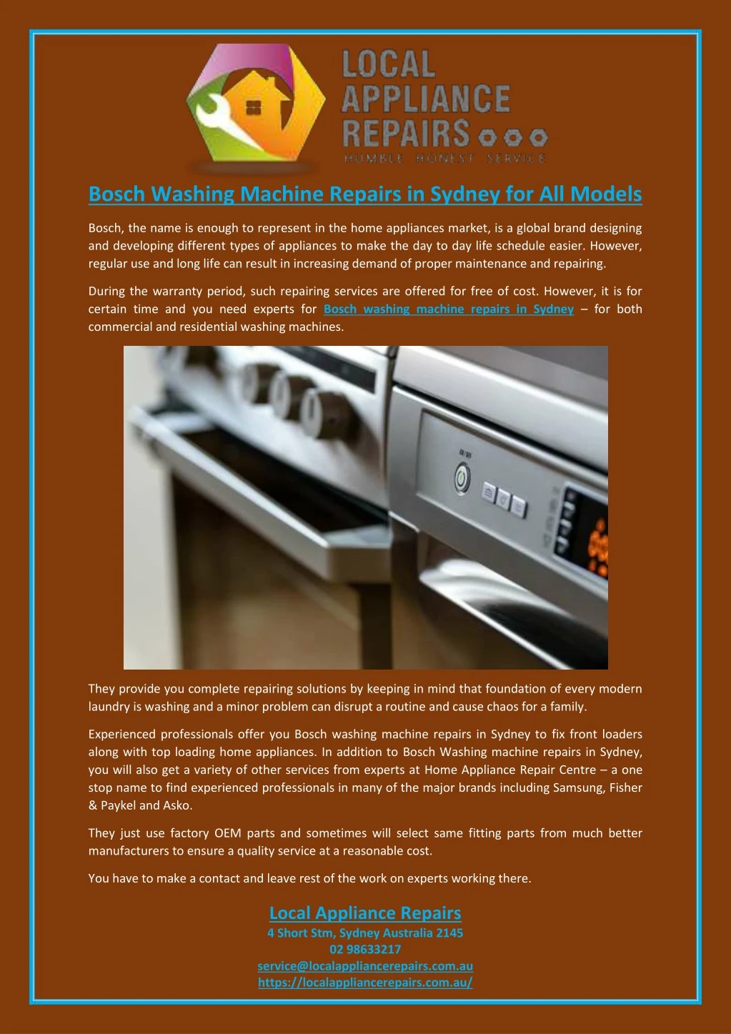 bosch washing machine repairs in sydney