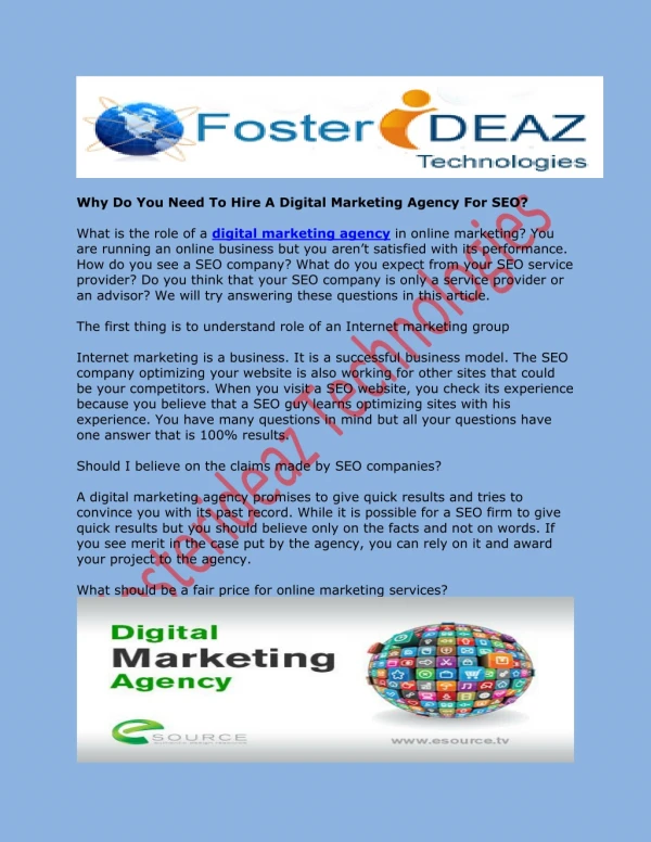Why Do You Need To Hire A Digital Marketing Agency For SEO?