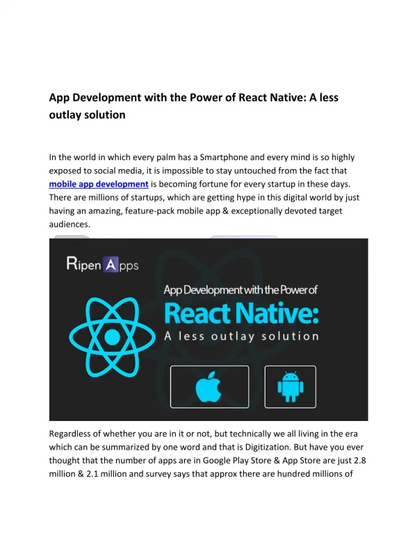 App Development with the Power of React Native: A Less Outlay Solution