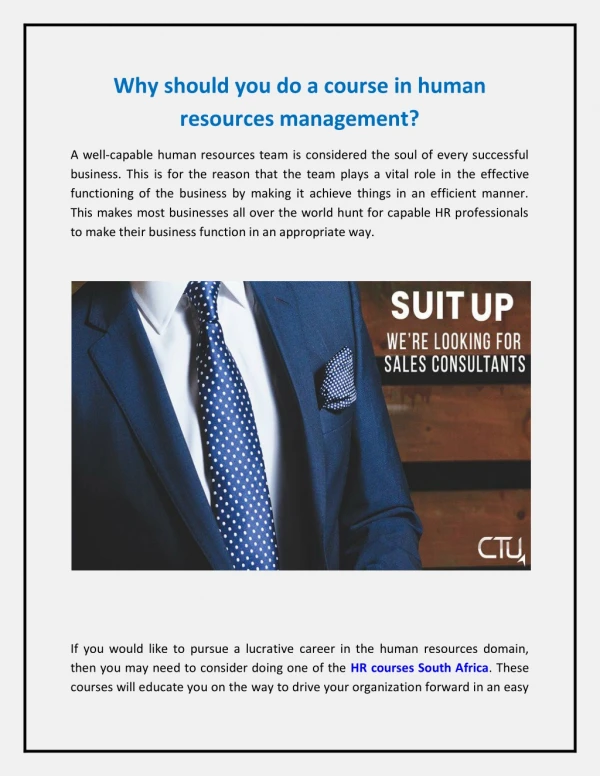 Why should you do a course in human resources management?