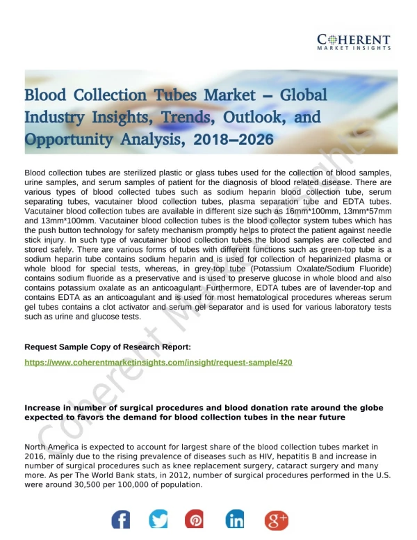 Blood Collection Tubes Market – Global Industry Insights, Trends, Outlook, and Opportunity Analysis, 2018–2026