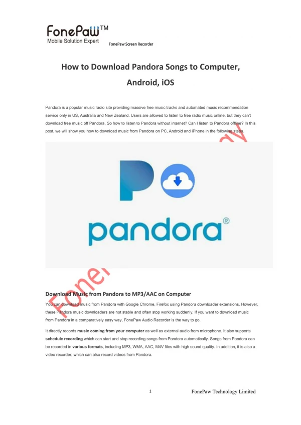 How to Download Pandora Songs to Computer, Android, iOS