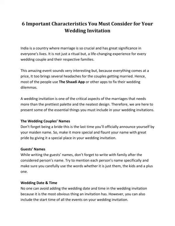6 Important Characteristics You Must Consider for Your Wedding Invitation