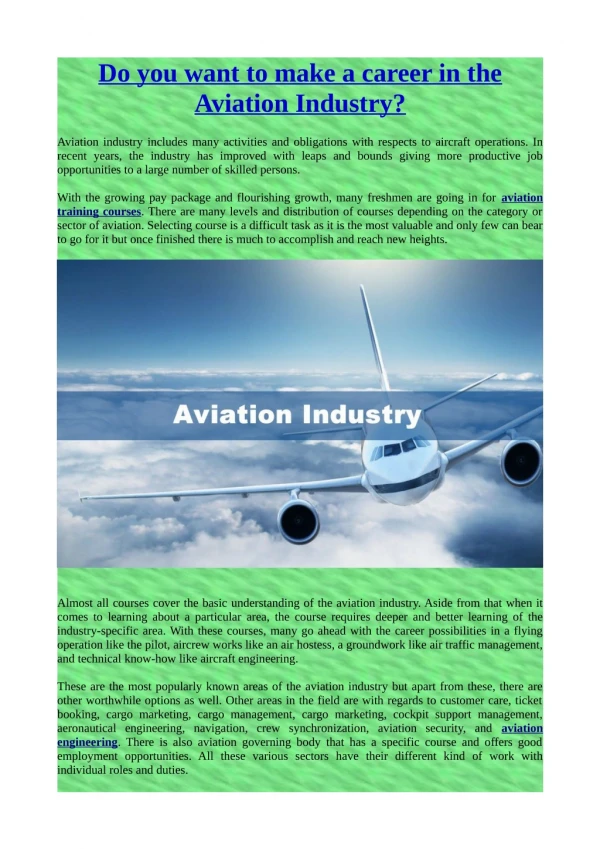 Do you want to make a career in the Aviation Industry?