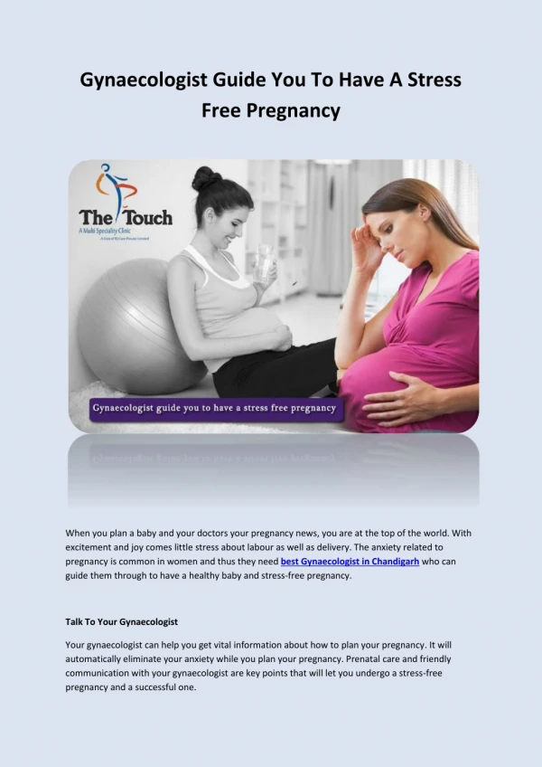Gynaecologist Guide You To Have A Stress Free Pregnancy