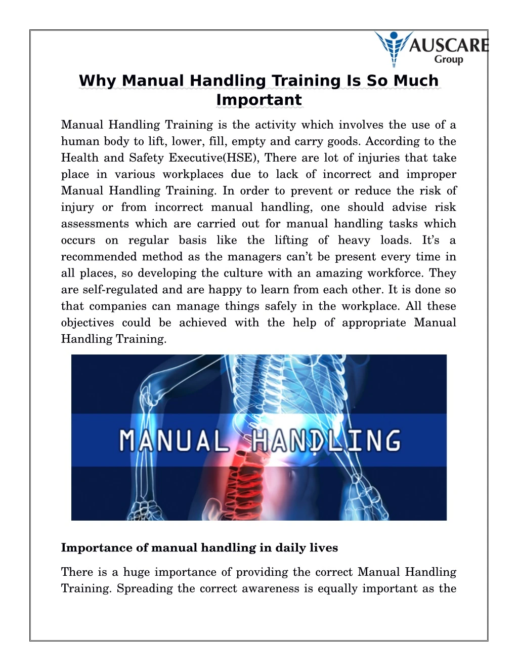 why manual handling training is so much important