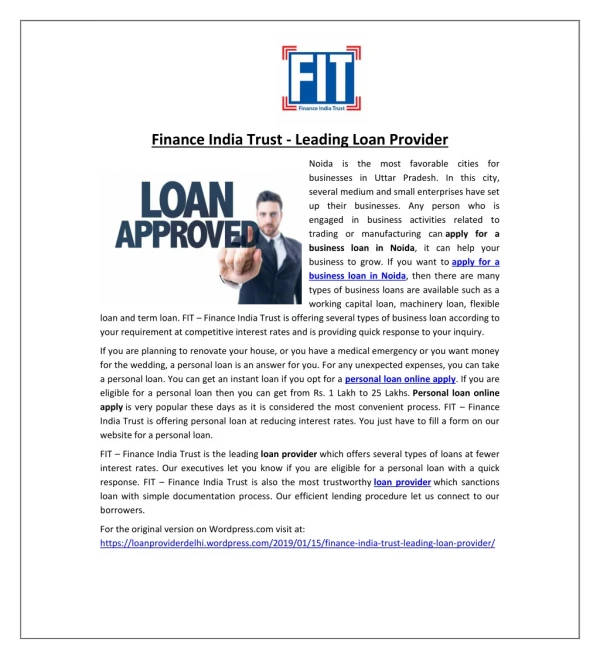 Finance India Trust - Leading Loan Provider