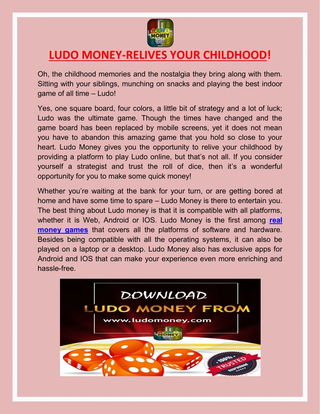 ludo money relives your childhood