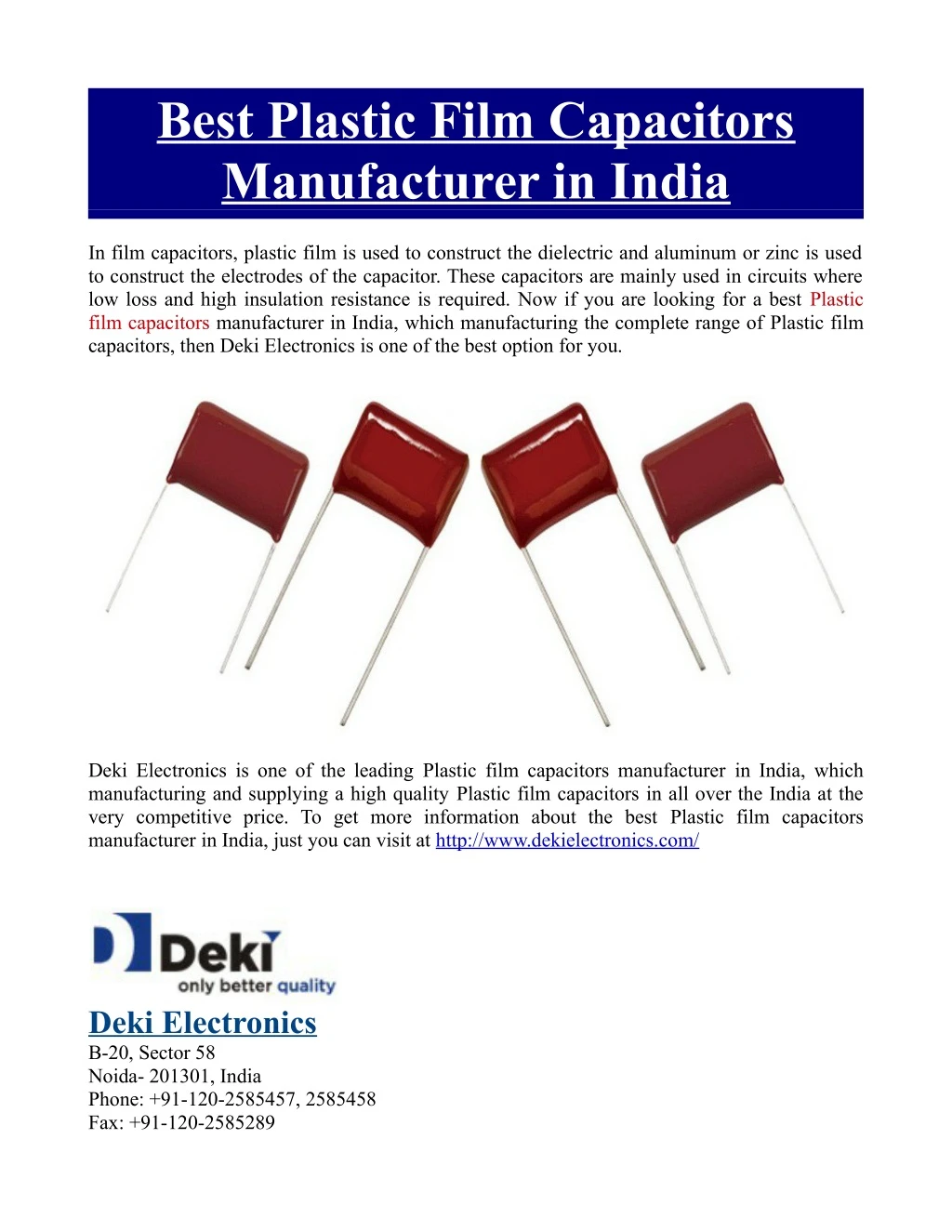 best plastic film capacitors manufacturer in india