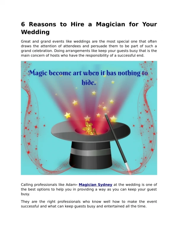 6 Reasons to Hire a Magician for Your Wedding