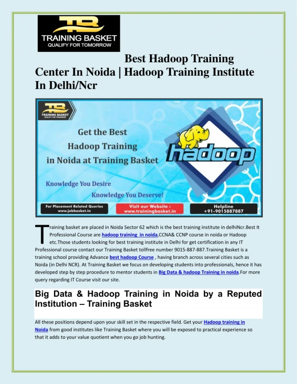 Hadoop training classes in noida