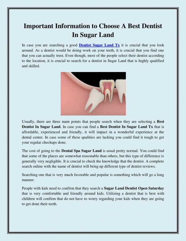 Important Information to Choose A Best Dentist In Sugar Land