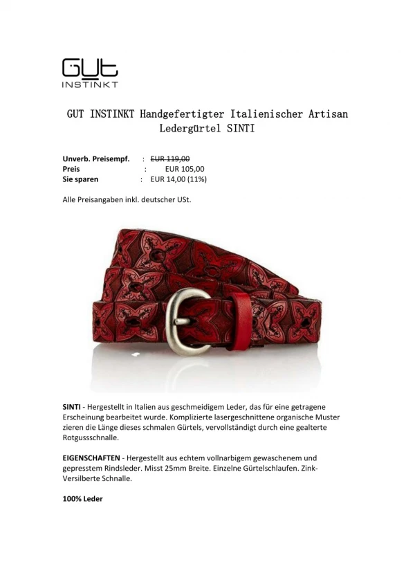 Handgefertigter Italienischer Artisan Ledergürtel SINTI