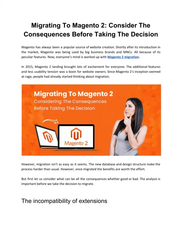 Migrating To Magento 2- Considering The Consequences Before Taking The Decision