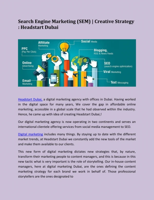 Search Engine Marketing (SEM), Creative Strategy : Headstart Dubai