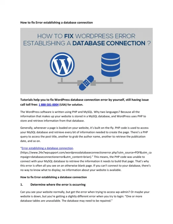 Call 888-581-0004 Error establishing a database connection wordpress