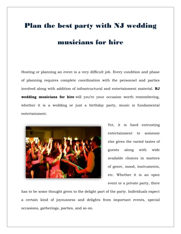NJ wedding musicians for hire