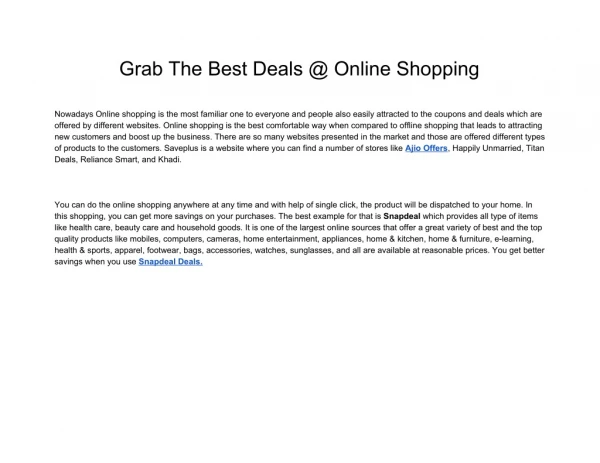 Grab The Best Deals @ Online Shopping