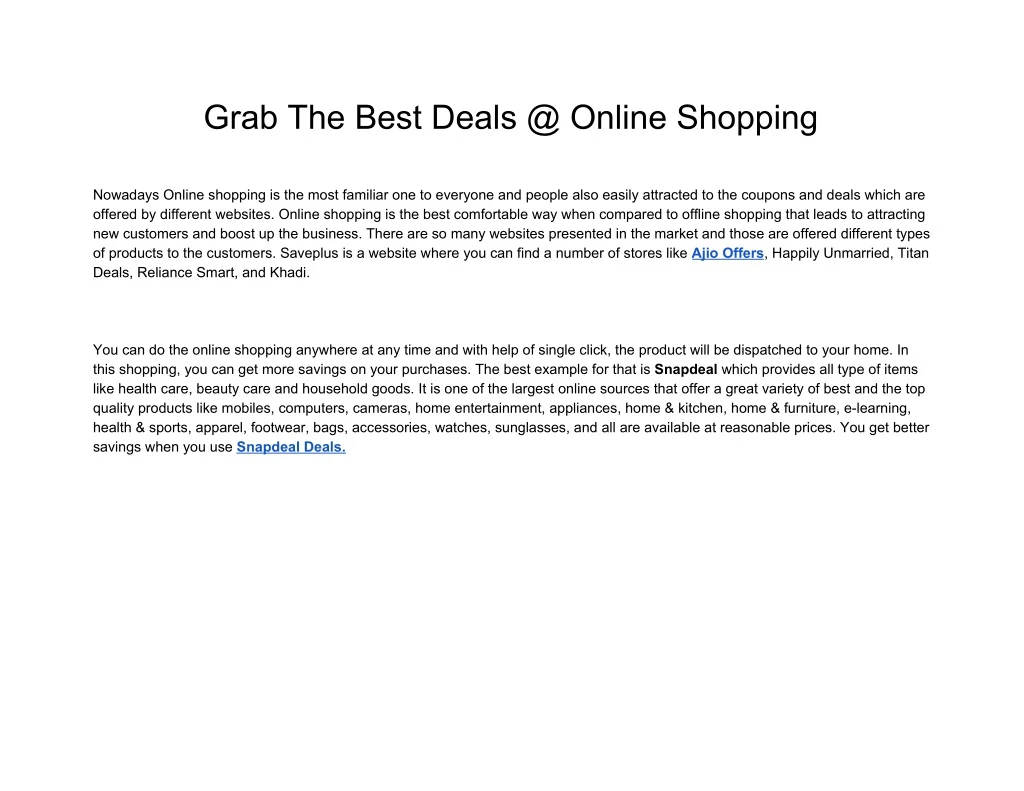 grab the best deals @ online shopping