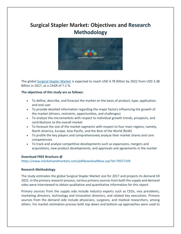 Surgical Stapler Market: Objectives and Research Methodology