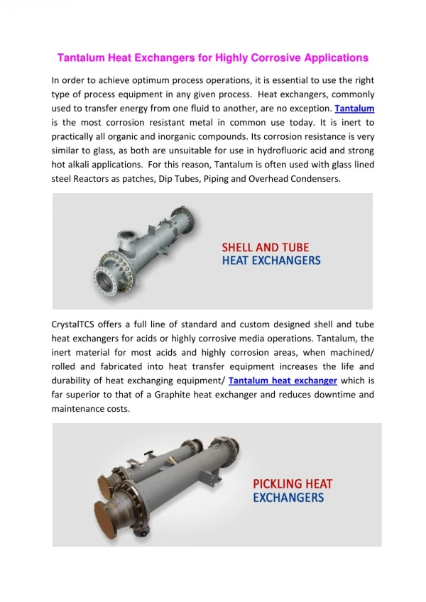 Tantalum Heat Exchangers for Highly Corrosive Applications