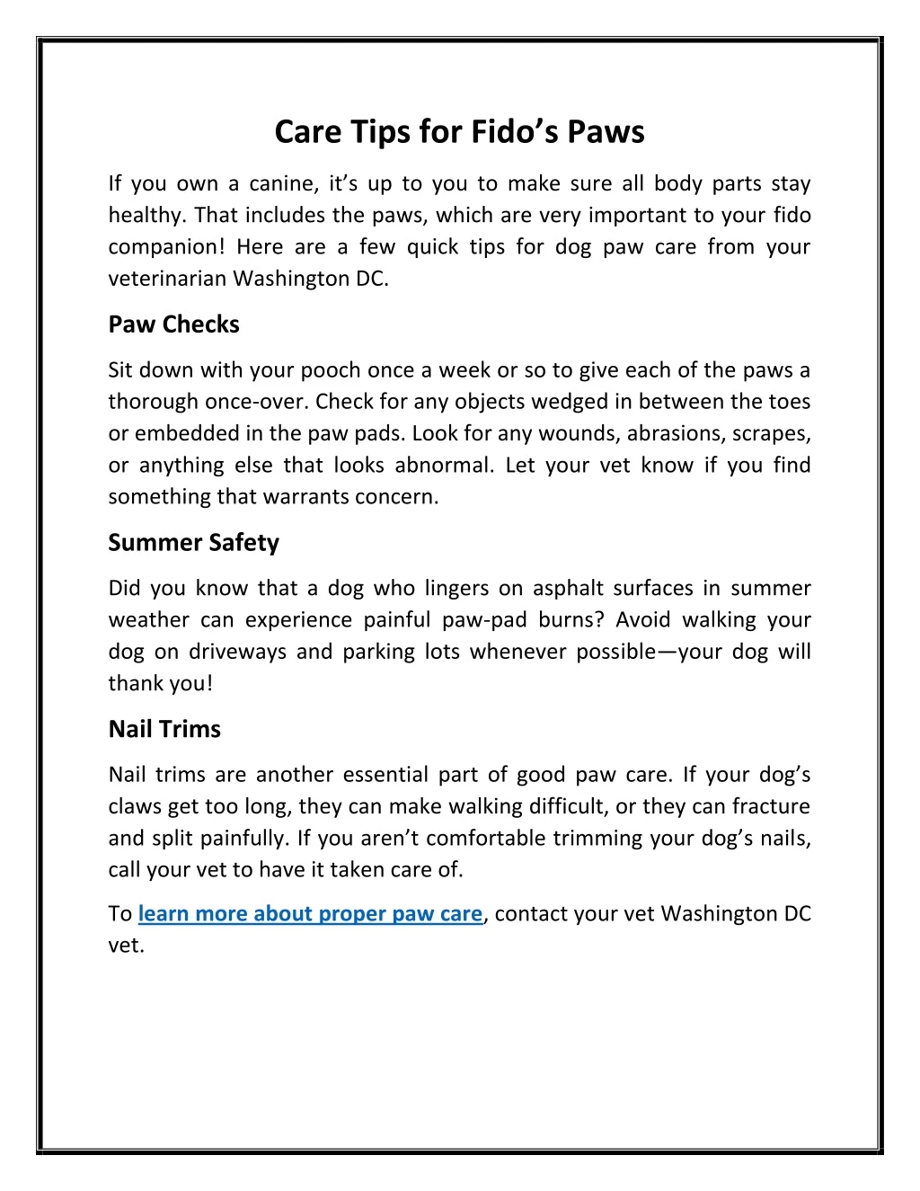 care tips for fido s paws
